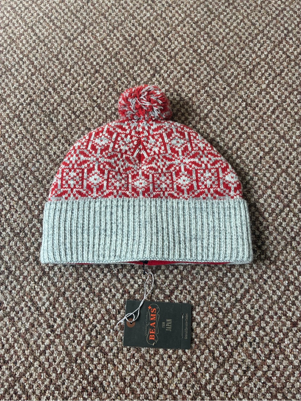 Beams Red Snowflake Beanie